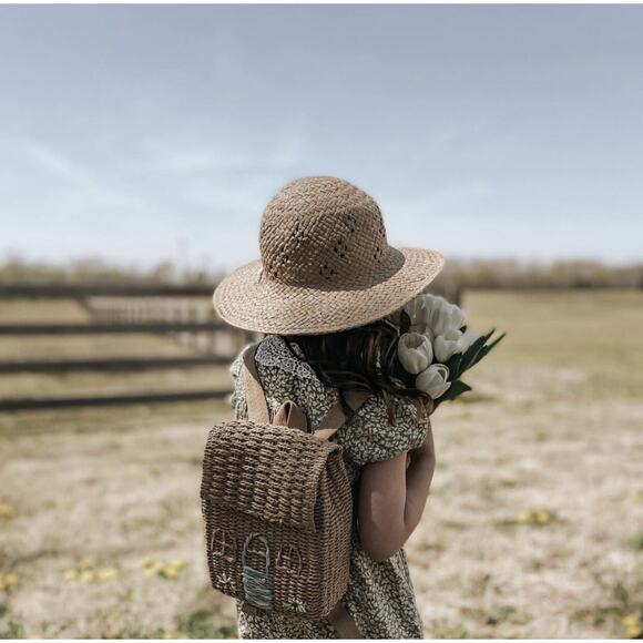 New Darling Little Cottage Shaped Woven Backpack - Picture 2 of 8